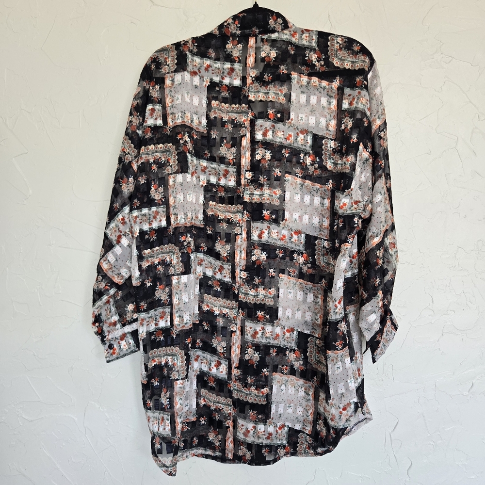 Vintage Burnout Patterned Patchwork Black Red Whi… - image 5